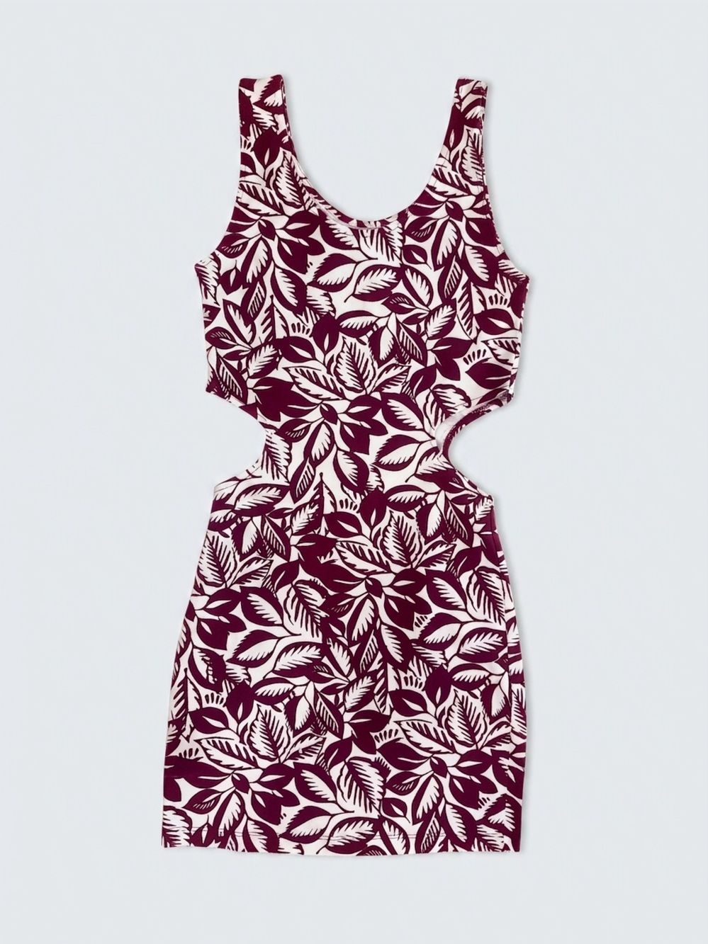Charlotte Russe Maroon and White Leaf-Print‎ Cutout Shorts